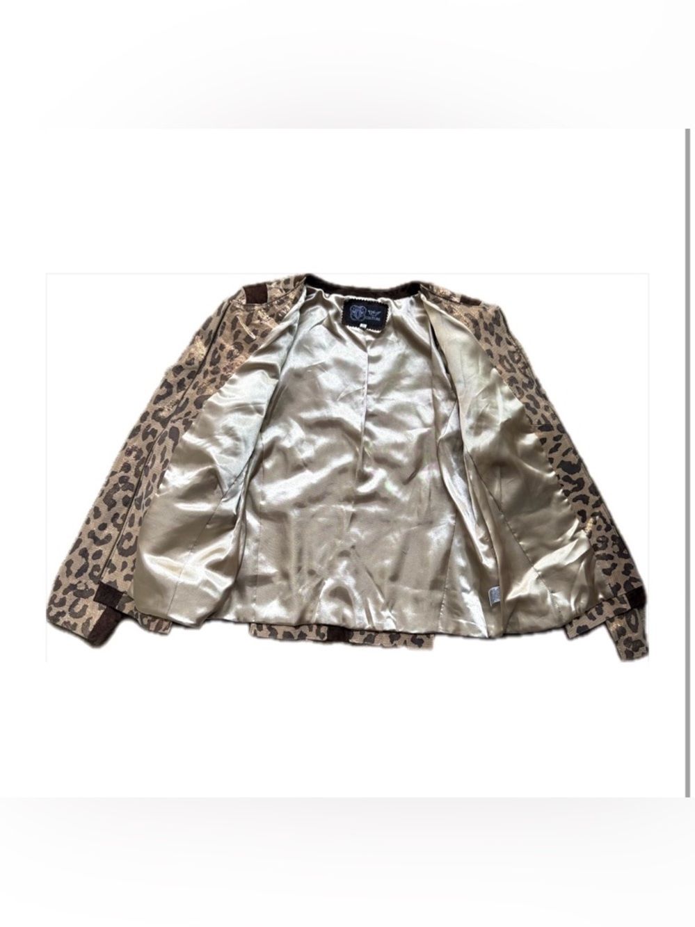 Animal Leopard Print Leather Suede Jacket Studded Military Style Zip Front M - Picture 12 of 17